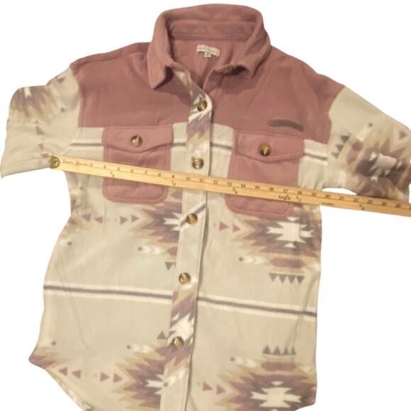 Simply Southern Women’s Aztec Print Fleece Button Up Shacket Pink & Cream Size M - Picture 3 of 4